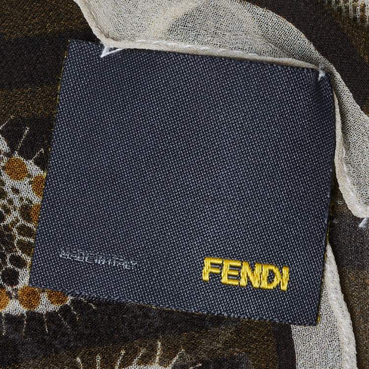 Pre Owned Fendi Brown Monogram and Floral Printed Silk Scarf 