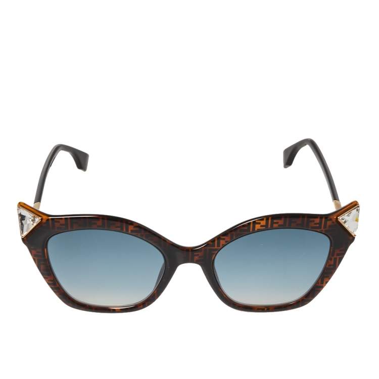 Fendi Dark Zucca Havana/ Blue Gradient FF0357/G/S Crystal Cateye Sunglasses  Fendi