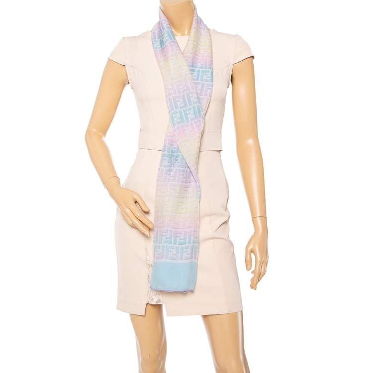 Pre Owned Fendi Multicolor Zucca Print Silk Scarf