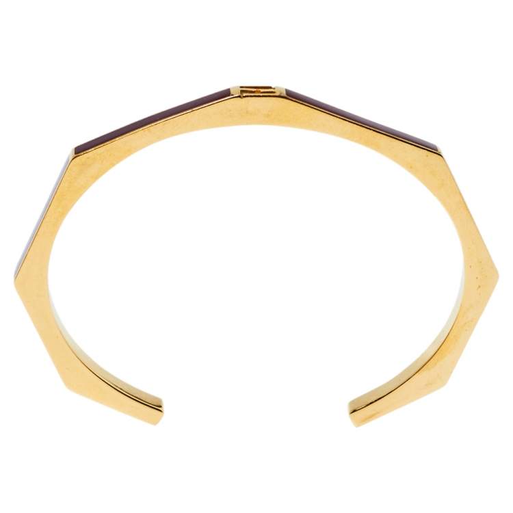 Pre Owned Fendi Burgundy Enamel Baguette Cuff Bracelet L