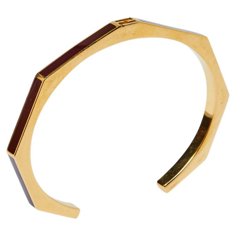 Pre Owned Fendi Burgundy Enamel Baguette Cuff Bracelet L