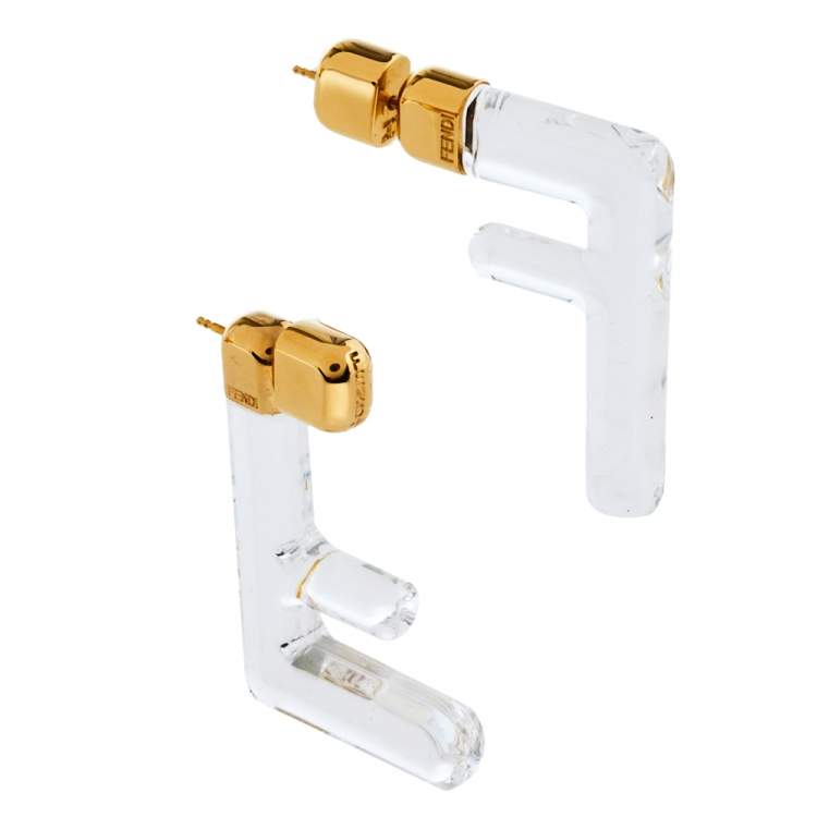 Pre Owned Fendi Transparent Plexiglass Gold Tone FF Earrings