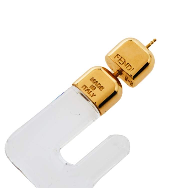 Pre Owned Fendi Transparent Plexiglass Gold Tone FF Earrings