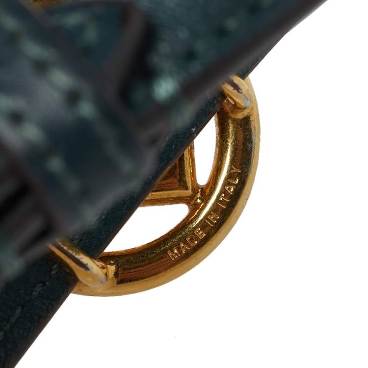 Pre Owned Fendi F Is Fendi Green Leather Gold Tone Double Wrap Bracelet S