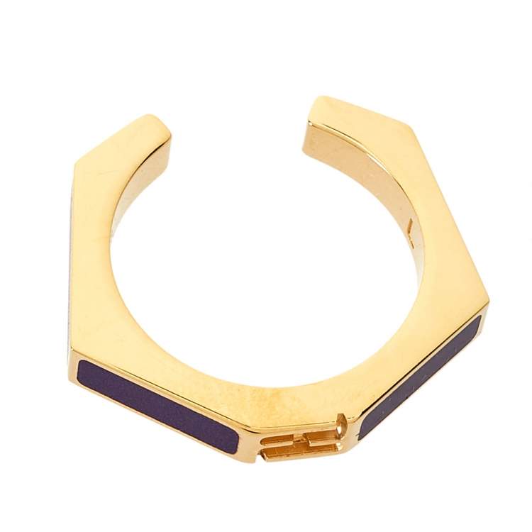 Pre Owned Fendi Purple Gold Tone Baguette Ring L