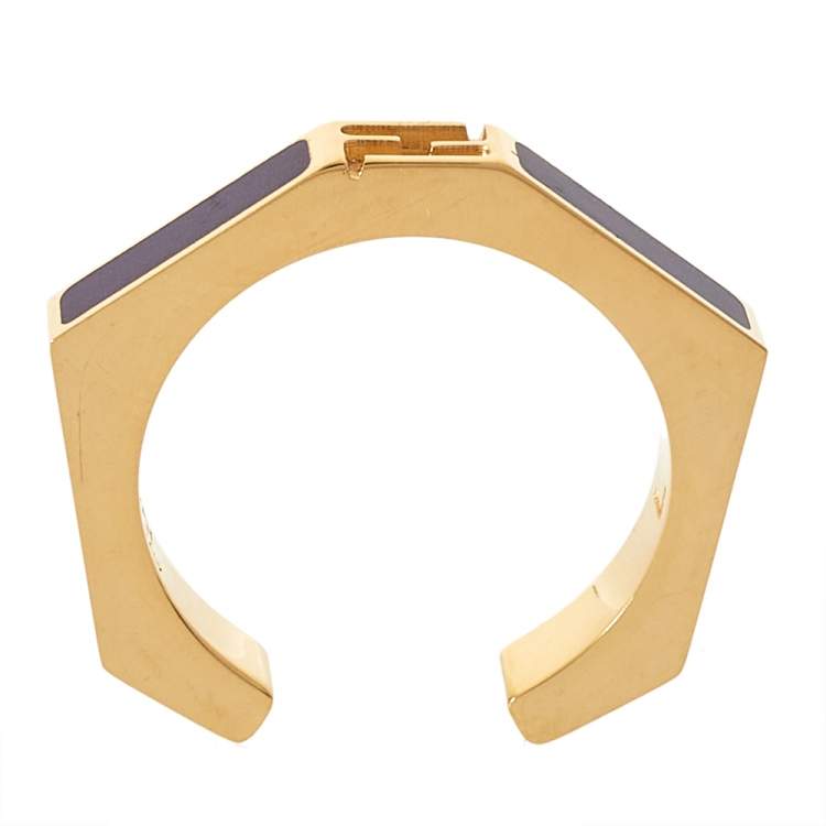 Pre Owned Fendi Purple Gold Tone Baguette Ring L