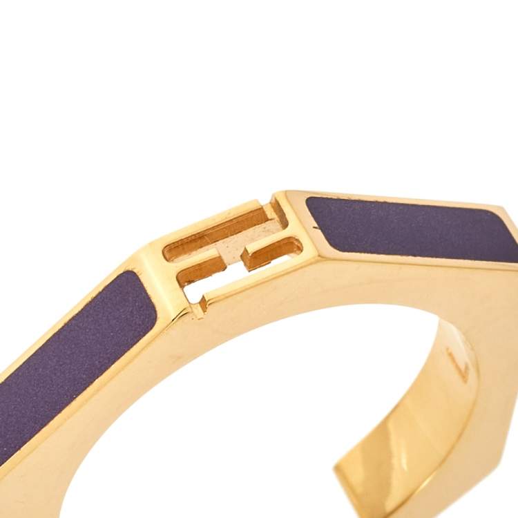 Pre Owned Fendi Purple Gold Tone Baguette Ring L