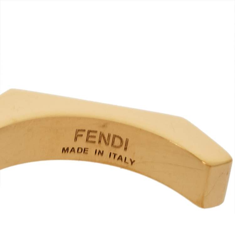 Pre Owned Fendi Purple Gold Tone Baguette Ring L
