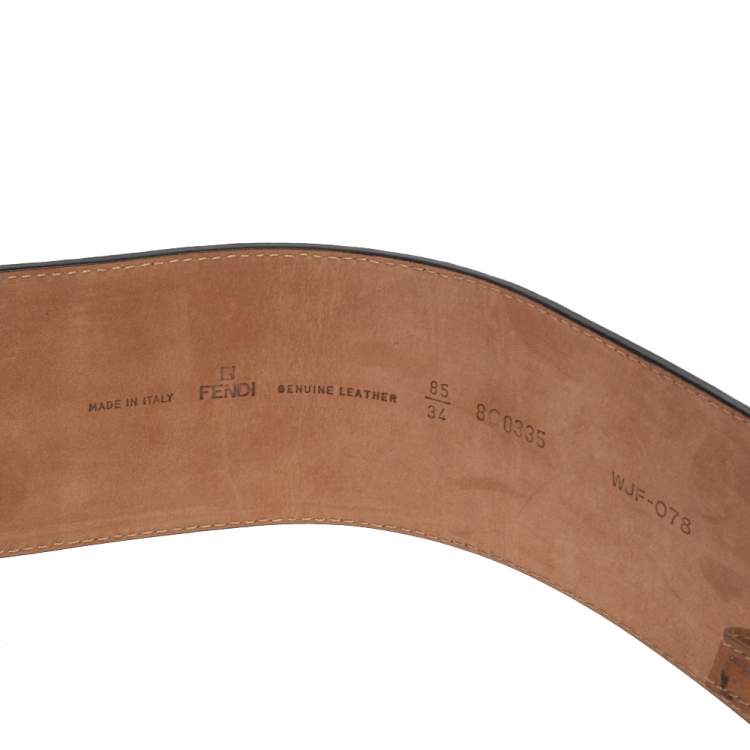 Pre Owned Fendi Black Leather FF Buckle Wide Waist Belt 85CM
