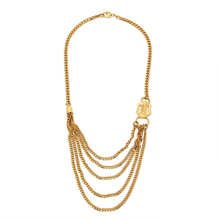 Pre Owned Fendi Chain Link Gold Tone Layered Necklace
