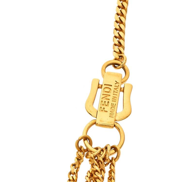 Pre Owned Fendi Chain Link Gold Tone Layered Necklace
