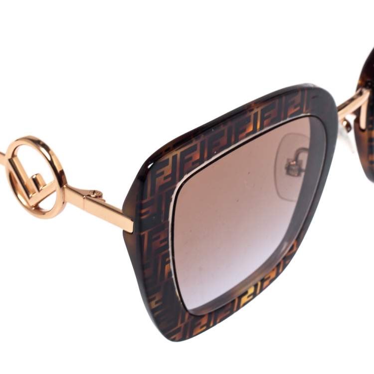 Pre Owned Fendi Brown Zucca/ Brown Gradient FF0408 Cat Eye Sunglasses