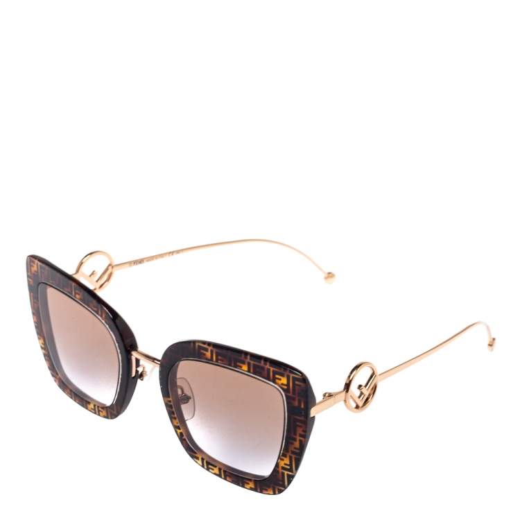 Pre Owned Fendi Brown Zucca/ Brown Gradient FF0408 Cat Eye Sunglasses