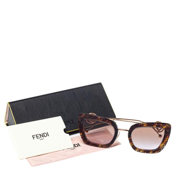 Pre Owned Fendi Brown Zucca/ Brown Gradient FF0408 Cat Eye Sunglasses
