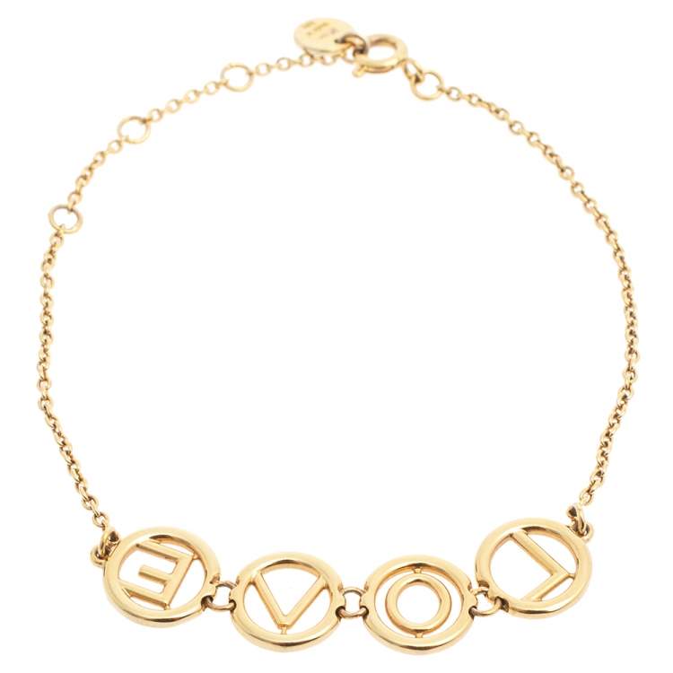 Pre Owned Fendi Gold Tone Love Charm Bracelet