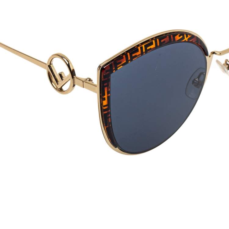 Pre Owned Fendi Brown Zucca/Blue FF 0290/S Cat-Eye Sunglasses