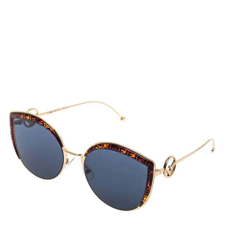 Pre Owned Fendi Brown Zucca/Blue FF 0290/S Cat-Eye Sunglasses