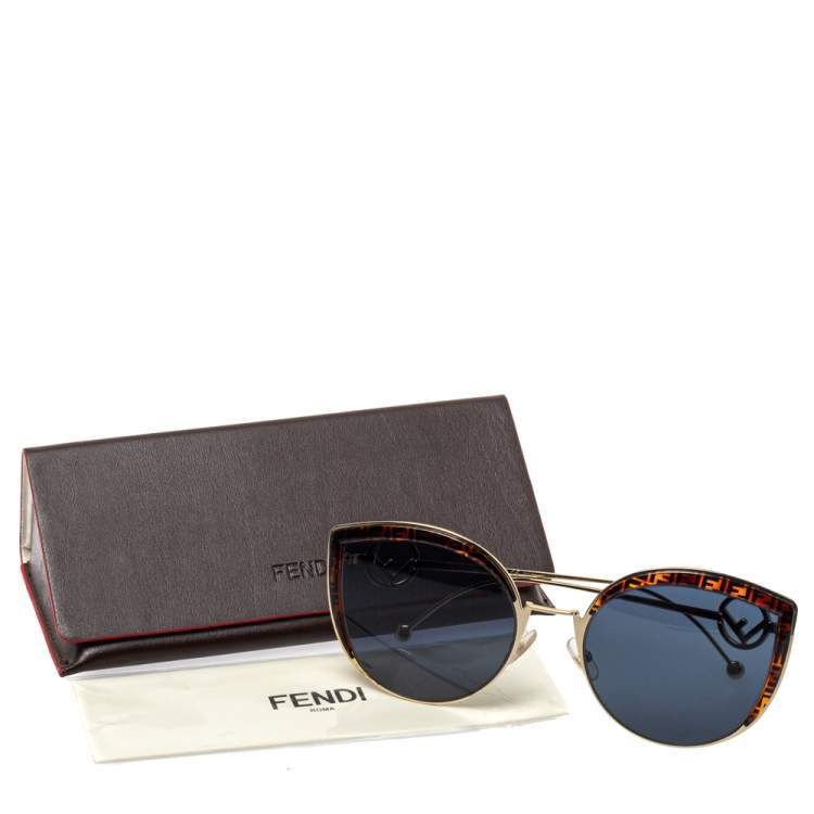 Pre Owned Fendi Brown Zucca/Blue FF 0290/S Cat-Eye Sunglasses