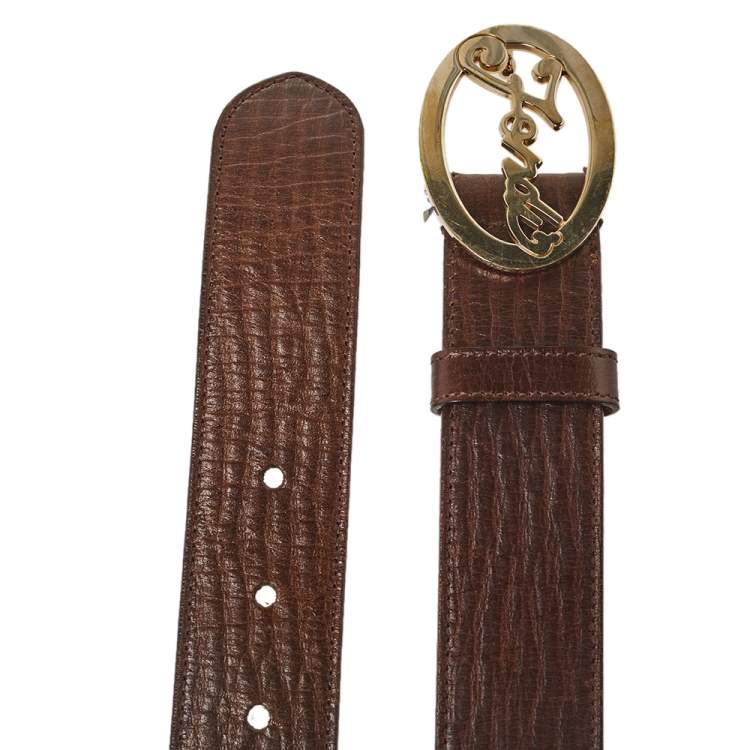 Pre Owned Fendi Brown Textured Leather Logo Buckle Belt 90 CM