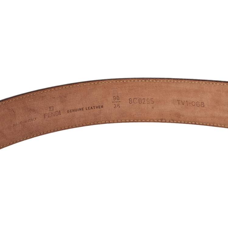 Pre Owned Fendi Brown Textured Leather Logo Buckle Belt 90 CM