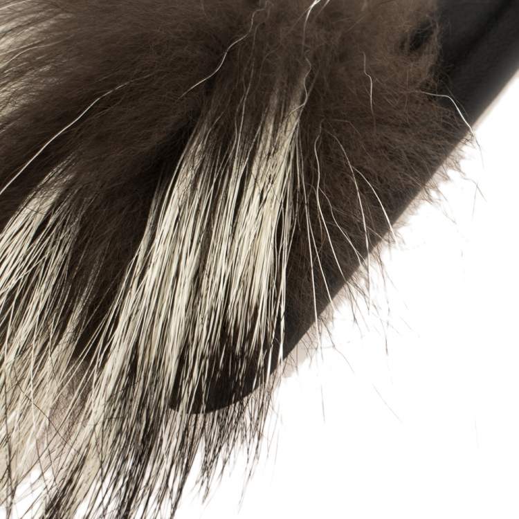 Pre Owned Fendi Black Leather and Fox Fur Karlito iPhone 6 Case
