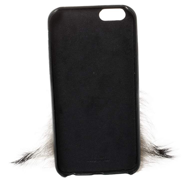 Pre Owned Fendi Black Leather and Fox Fur Karlito iPhone 6 Case