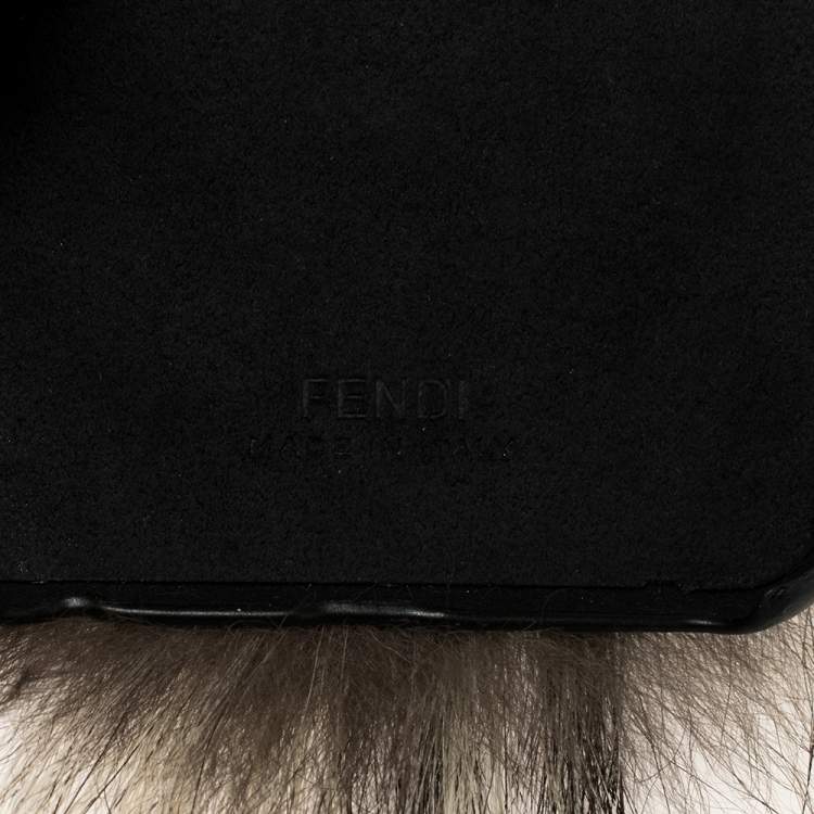 Pre Owned Fendi Black Leather and Fox Fur Karlito iPhone 6 Case