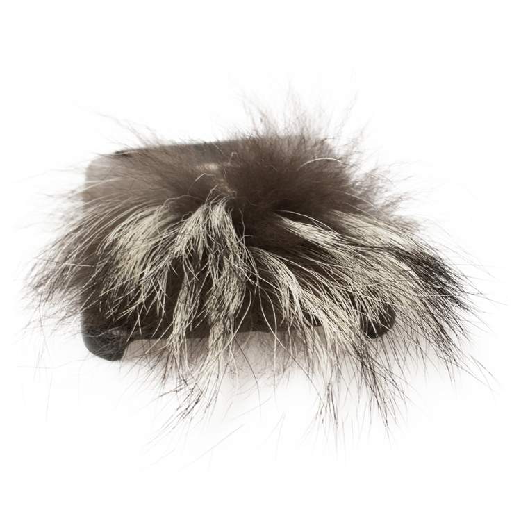 Pre Owned Fendi Black Leather and Fox Fur Karlito iPhone 6 Case