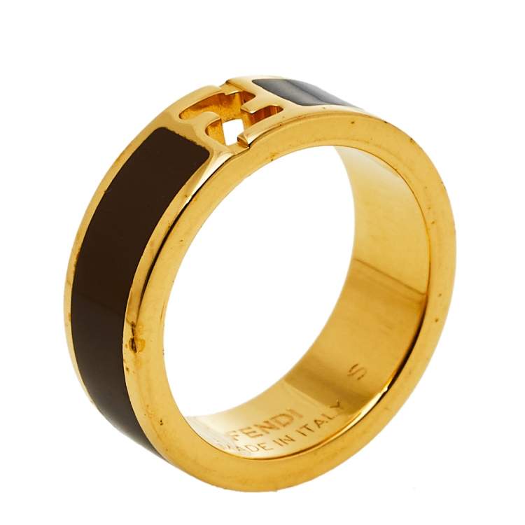 Fendi Bicolor Enamel Gold Tone Fendista Band Ring S Fendi | The Luxury ...
