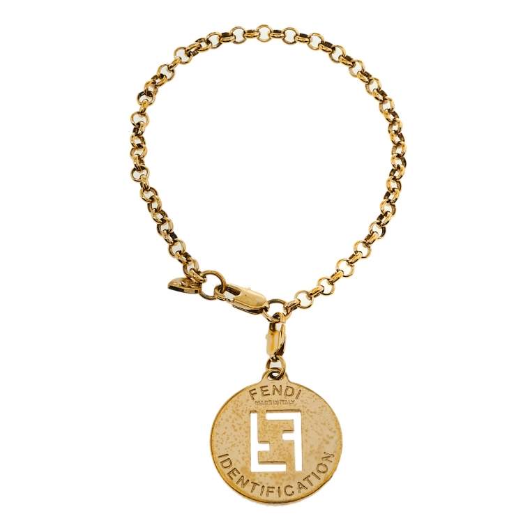 Pre Owned Fendi Identification Charm Gold Tone Bracelet