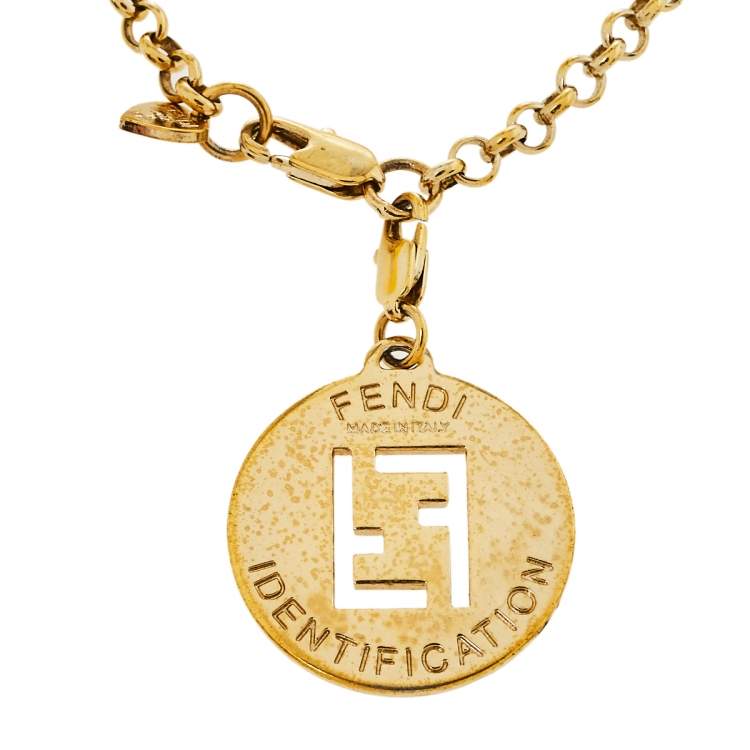 Pre Owned Fendi Identification Charm Gold Tone Bracelet
