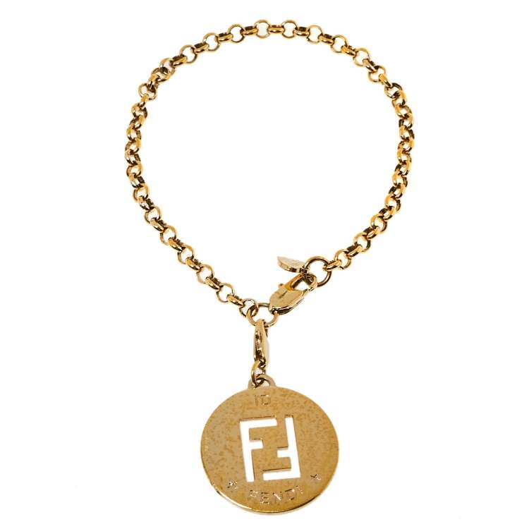 Pre Owned Fendi Identification Charm Gold Tone Bracelet