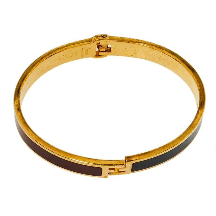 Pre Owned Fendi The Fendista Bicolor Enamel Gold Tone Bracelet M