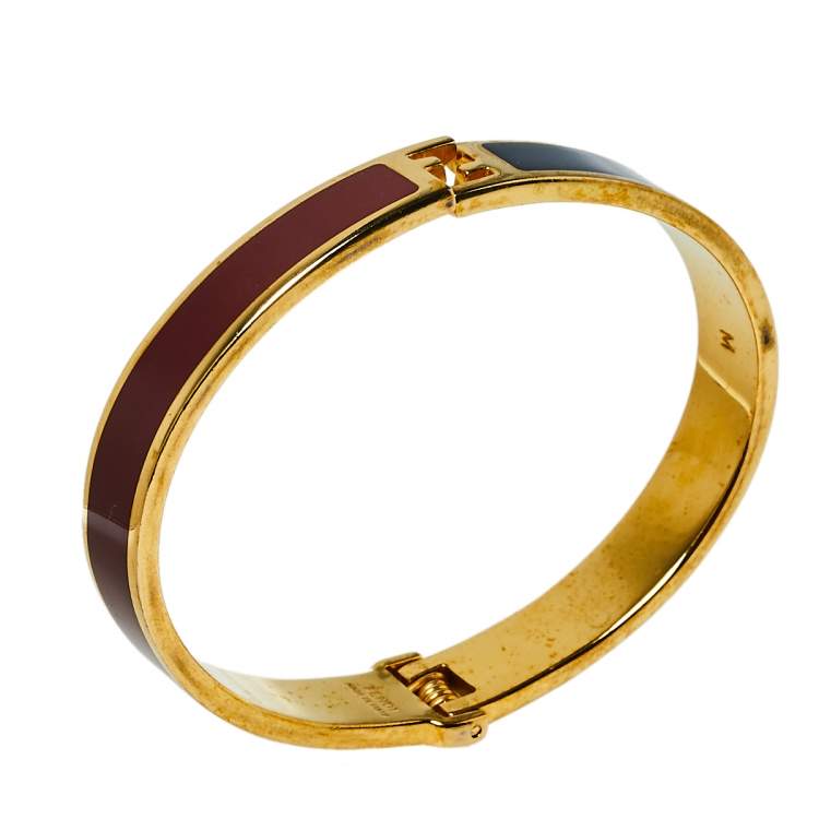 Pre Owned Fendi The Fendista Bicolor Enamel Gold Tone Bracelet M