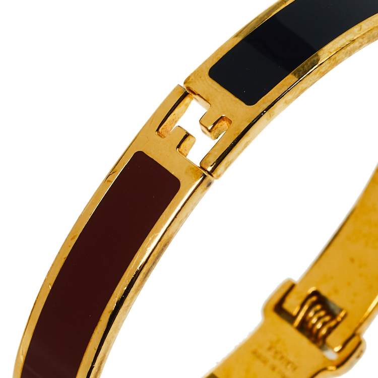 Pre Owned Fendi The Fendista Bicolor Enamel Gold Tone Bracelet M