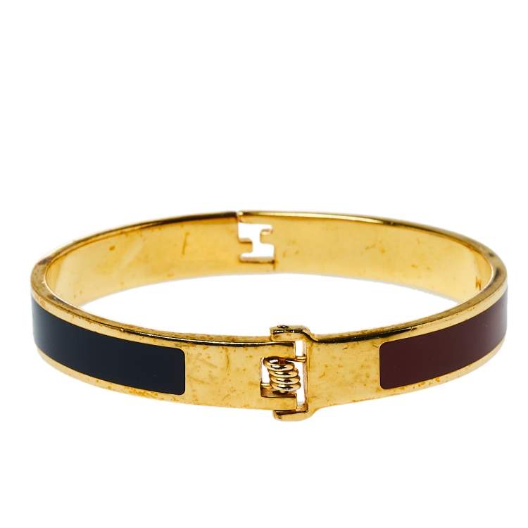 Pre Owned Fendi The Fendista Bicolor Enamel Gold Tone Bracelet M
