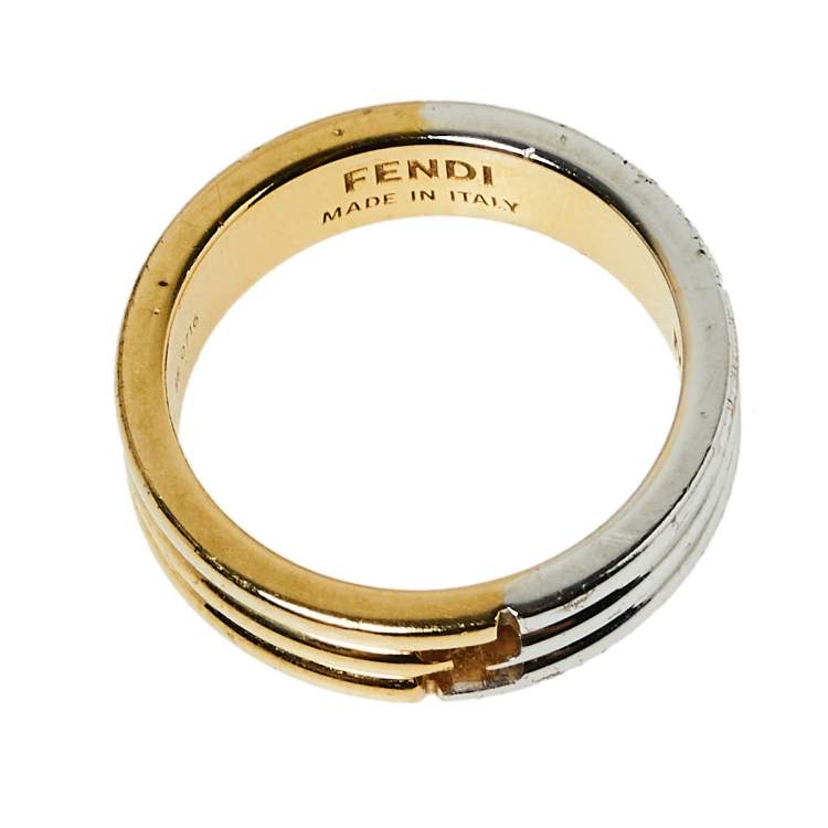 Pre Owned Fendi The Fendista Two Tone Narrow Band Ring M