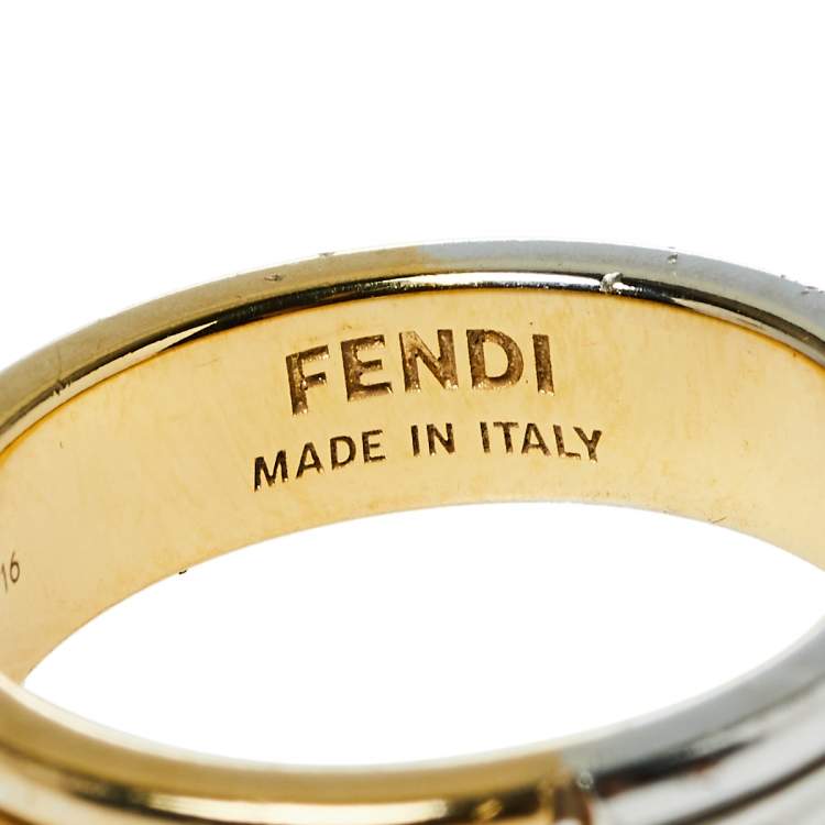 Pre Owned Fendi The Fendista Two Tone Narrow Band Ring M