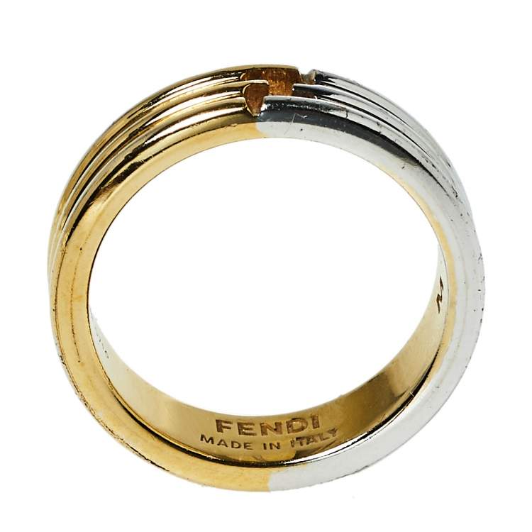 Pre Owned Fendi The Fendista Two Tone Narrow Band Ring M
