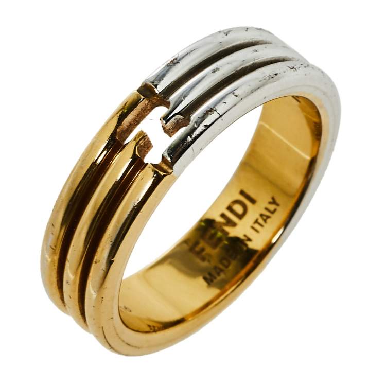 Pre Owned Fendi The Fendista Two Tone Narrow Band Ring M