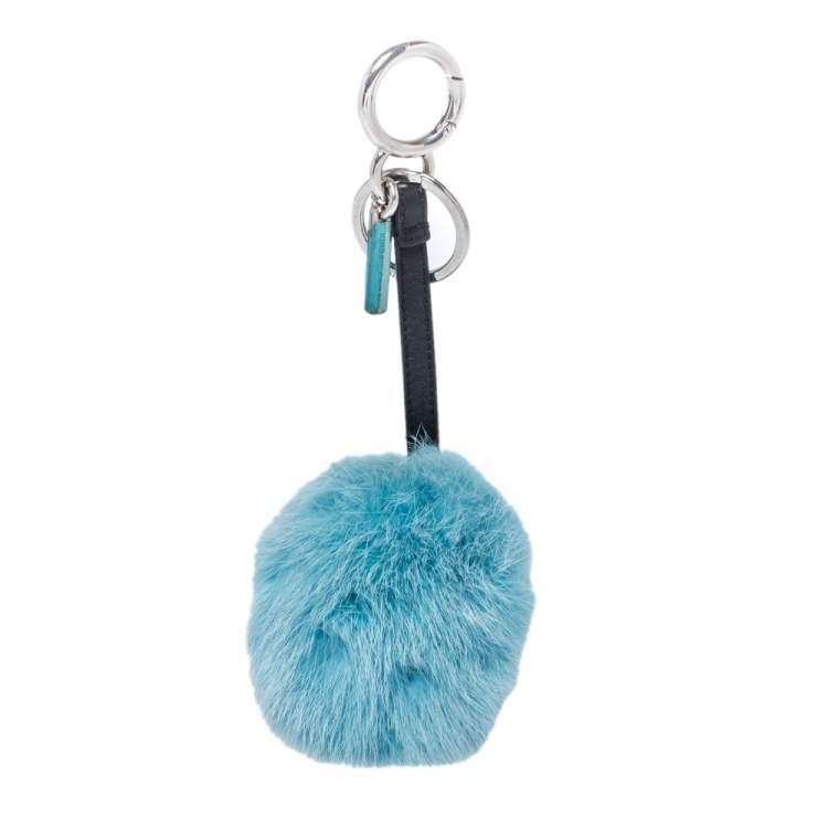 Pre Owned Fendi Green Bugs Eye Mink & Fox Fur Keyring/ Bag Charm