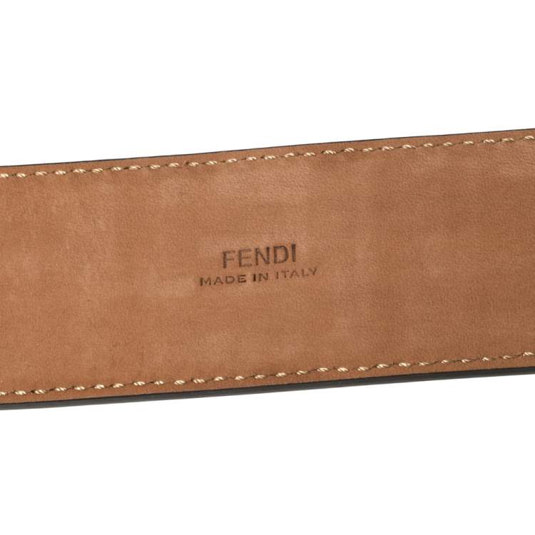 Pre Owned Fendi Black Zucca Embossed Leather  F Logo Belt 80CM