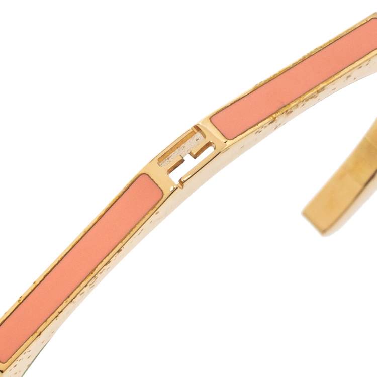 Pre Owned Fendi Pink Enamel Baguette Open Cuff Bracelet S