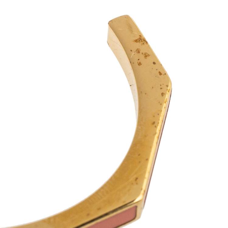 Pre Owned Fendi Pink Enamel Baguette Open Cuff Bracelet S