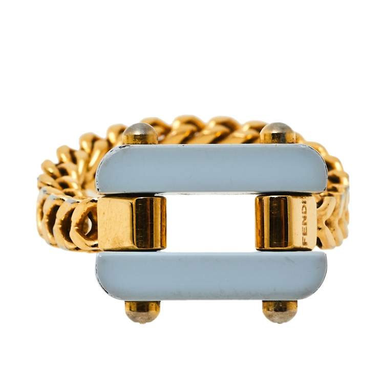 Fendi Pale Blue Resin Charm Chain Link Ring L Fendi | TLC