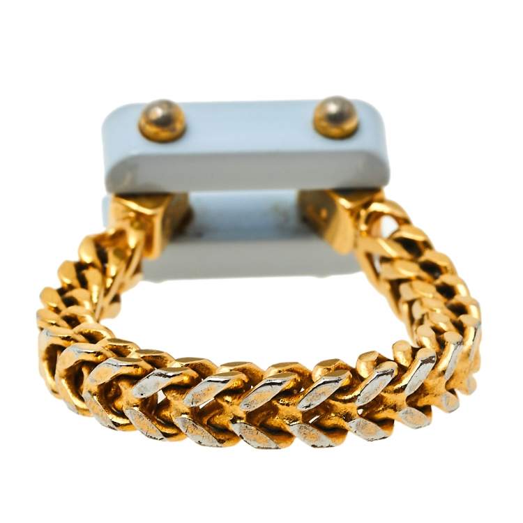 Pre Owned Fendi Pale Blue Resin Charm Chain Link Ring L