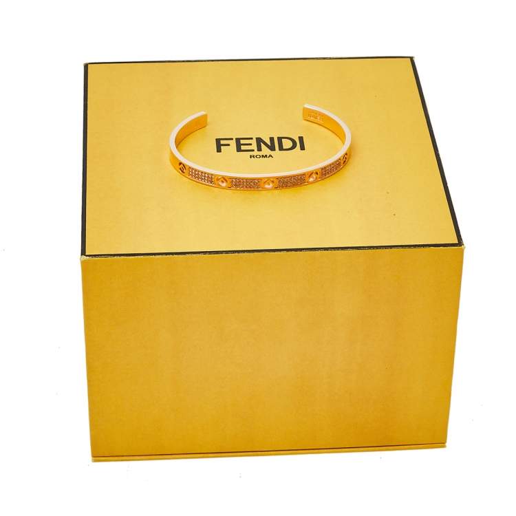 Pre Owned Fendi F is Fendi Crystal Rose Gold Tone Cuff Bracelet M