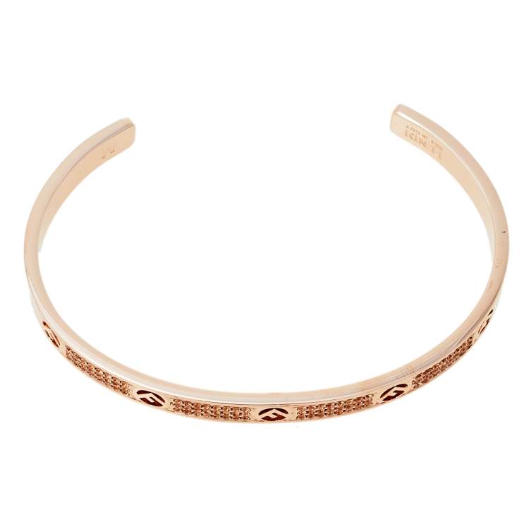 Pre Owned Fendi F is Fendi Crystal Rose Gold Tone Cuff Bracelet M
