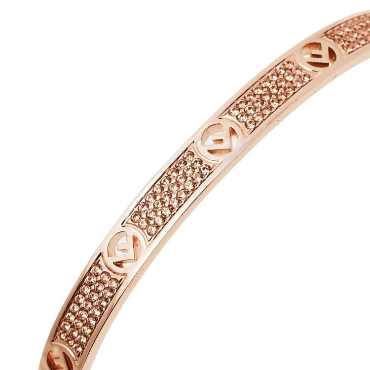 Pre Owned Fendi F is Fendi Crystal Rose Gold Tone Cuff Bracelet M