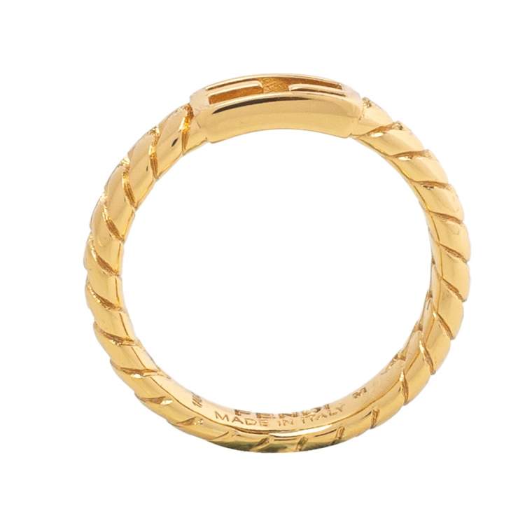 Pre Owned Fendi Bagutte Gold Tone Band Ring M